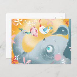 Whimsical Elephant and Bird Postkarte