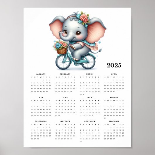 Whimsical Elephant auf einem Fahrrad 2025 Wall Cal Poster (Vorne)