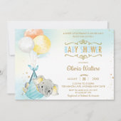 Whimsical Elephant Balloons Baby Shower Boy Einladung (Vorderseite)