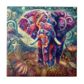Whimsical Elephant bei Night Blue Lila Stars Moon Fliese (Vorderseite)