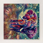 Whimsical Elephant bei Night Blue Lila Stars Moon Puzzle (Horizontal)