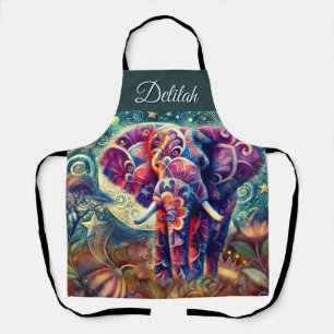 Whimsical Elephant bei Night Blue Lila Stars Moon Schürze