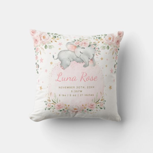 Whimsical Elephant Blush Pink Floral Twinkle Stars Kissen (Vorderseite)