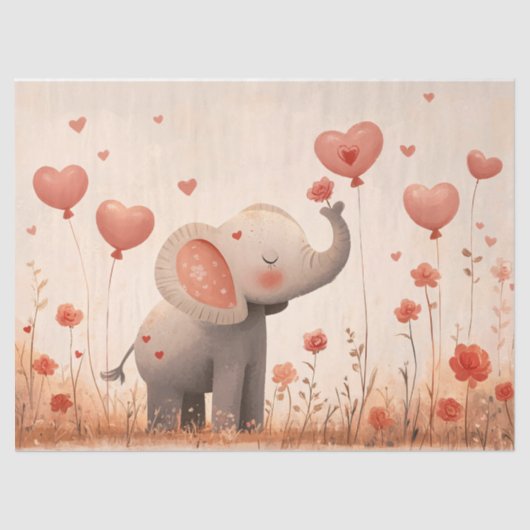 Whimsical Elephant Calf Valentine Decoupage Seidenpapier (Vorderseite)