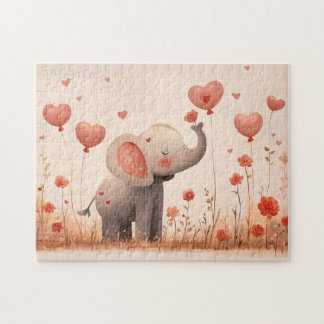 Whimsical Elephant Calf Valentine Puzzle