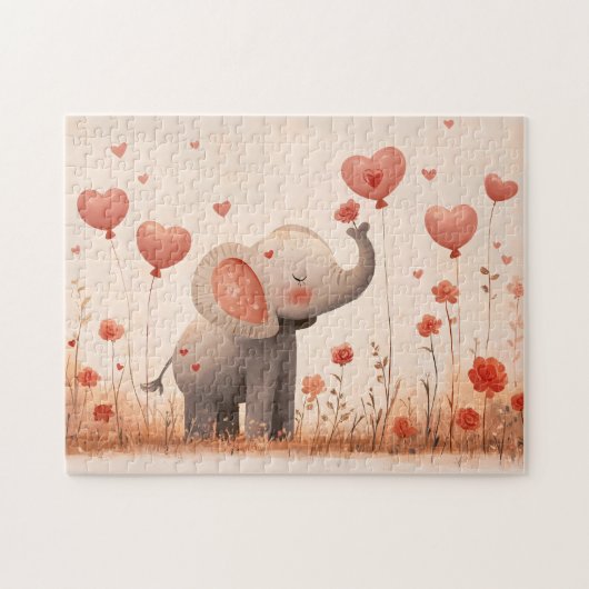 Whimsical Elephant Calf Valentine Puzzle (Horizontal)