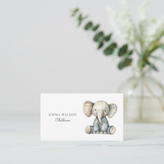 Whimsical Elephant Chilcare Business Card Visitenkarte (Stehend Vorderseite)