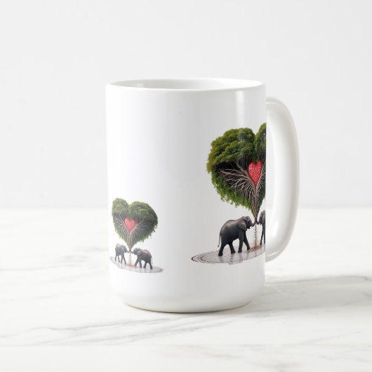 Whimsical Elephant Love Tree 15oz Mug Kaffeetasse (VorderseiteRechts)