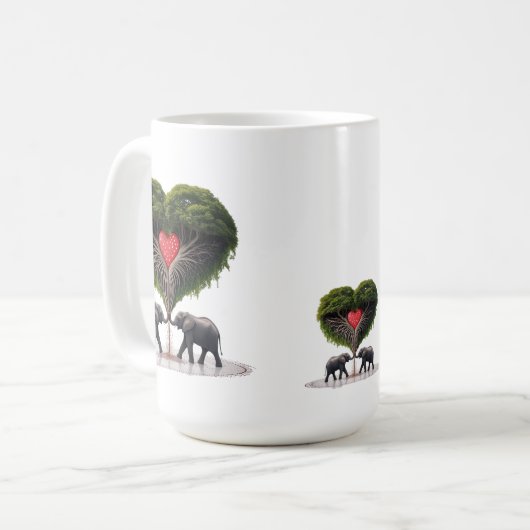 Whimsical Elephant Love Tree 15oz Mug Kaffeetasse (Vorderseite Links)