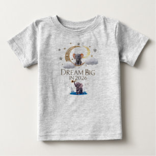 Whimsical Elephant Mond "Träume groß 2026" Baby Fe T-shirt
