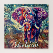 Whimsical Elephant Night Stars Moon Personalisiert