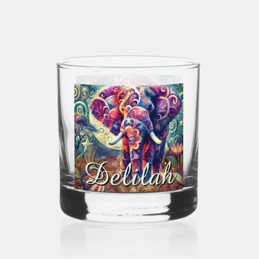 Whimsical Elephant Night Stars Moon Personalisiert Whiskyglas (Vorderseite)