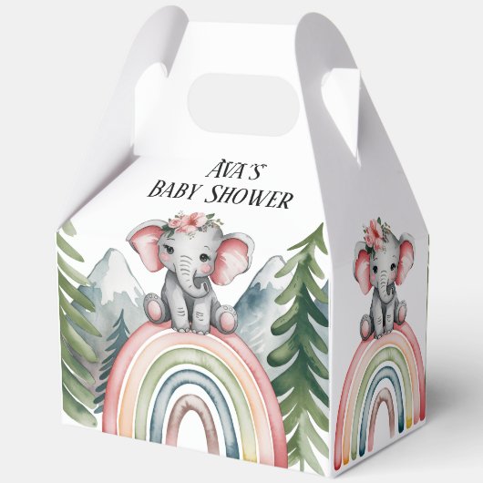 Whimsical Elephant Rainbow Baby Dusche Geschenkschachtel (Rückseite)