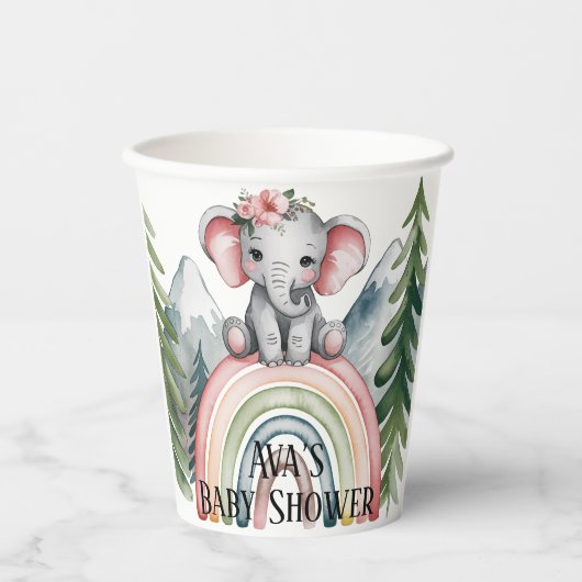 Whimsical Elephant Rainbow Baby Dusche Pappbecher (Vorderseite)