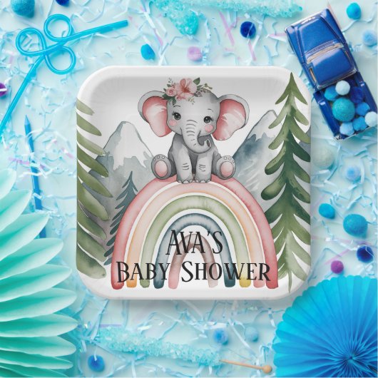 Whimsical Elephant Rainbow Baby Dusche Pappteller (Party)