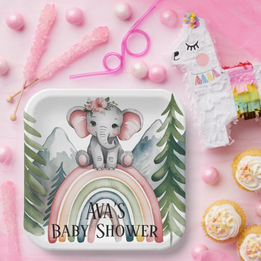 Whimsical Elephant Rainbow Baby Dusche Pappteller (Party)