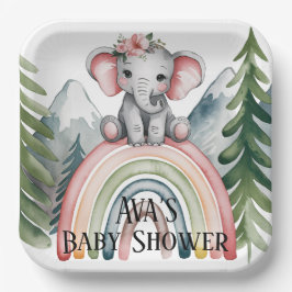 Whimsical Elephant Rainbow Baby Dusche Pappteller