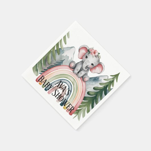 Whimsical Elephant Rainbow Baby Dusche Serviette (Ecke)