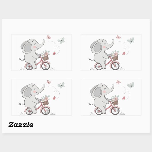 Whimsical Elephant Ride Bike - Kids Animal Design Rechteckiger Aufkleber (Blatt)