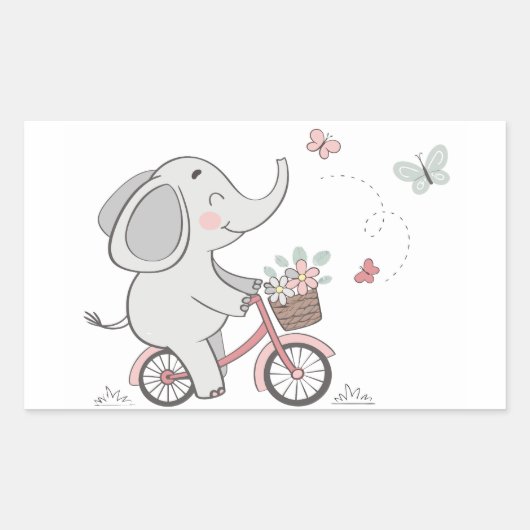 Whimsical Elephant Ride Bike - Kids Animal Design Rechteckiger Aufkleber (Vorderseite)