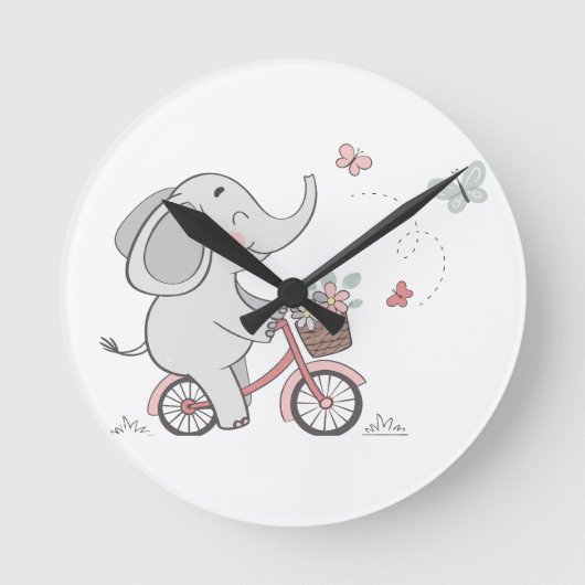 Whimsical Elephant Ride Bike - Kids Animal Design Runde Wanduhr (Vorderseite)