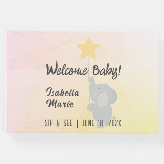 Whimsical Elephant Sip & See Party Gästebuch (Vorderseite)