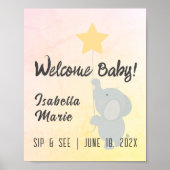 Whimsical Elephant Sip & See Party Poster (Vorne)