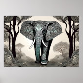 Whimsical Elephant Sketch - Schwarz & Weiß mit ein Poster (Vorne)