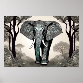 Whimsical Elephant Sketch - Schwarz & Weiß mit ein Poster
