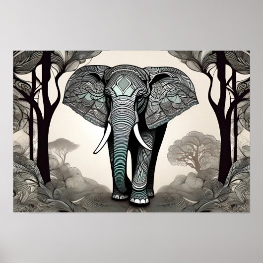 Whimsical Elephant Sketch - Schwarz & Weiß mit ein Poster (Vorne)