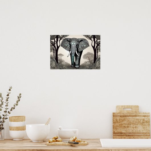 Whimsical Elephant Sketch - Schwarz & Weiß mit ein Poster (Küche)