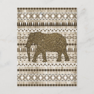 Whimsical Elephant Tribal Muster auf Holzdesign Postkarte