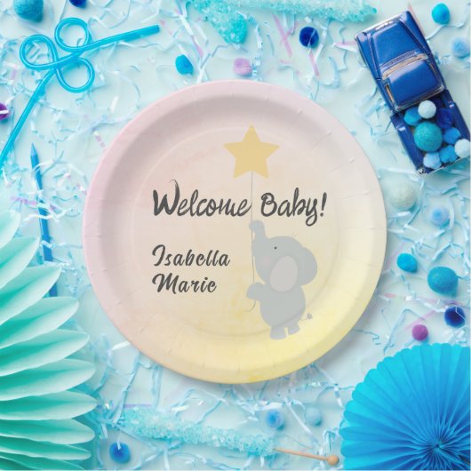 Whimsical Elephant Welcome Baby Pappteller (Party)