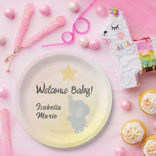 Whimsical Elephant Welcome Baby Pappteller (Party)