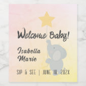 Whimsical Elephant Welcome Baby Weinetikett (Einzelnes Label)