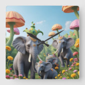 Whimsical Elephants Clock Quadratische Wanduhr (Vorderseite)
