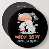 Whimsical Elephants Middle Sister Individuelle Nam Button (Vorne & Hinten)