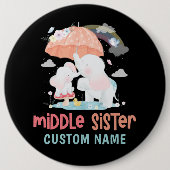 Whimsical Elephants Middle Sister Individuelle Nam Button (Vorderseite)