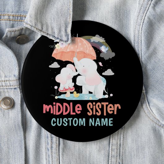 Whimsical Elephants Middle Sister Individuelle Nam Button (Beispiel)