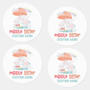 Whimsical Elephants Middle Sister Individuelle Nam Etiketten