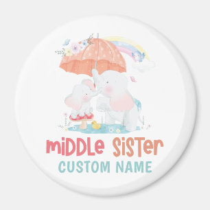 Whimsical Elephants Middle Sister Individuelle Nam Magnet