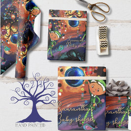 Whimsical Elf & Bird Baby Shower Personalized Geschenkpapier