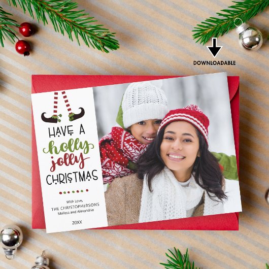 Whimsical Elf HOLLY JOLLY CHRISTMAS Feiertagskarte