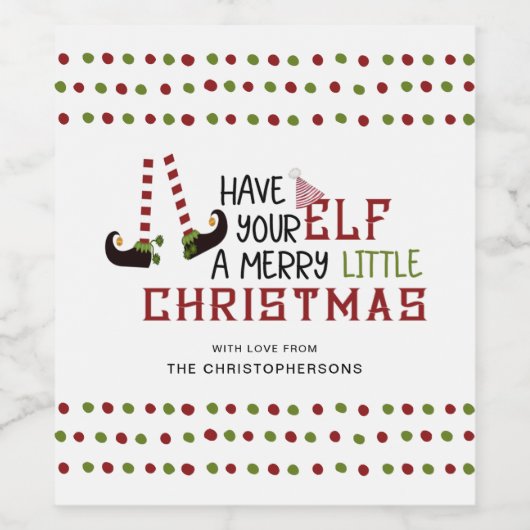 Whimsical Elf Legs Merry Little Christmas Weinetikett (Einzelnes Label)