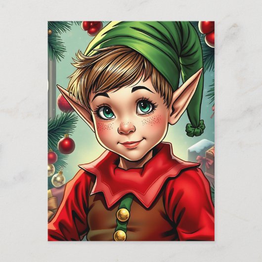 Whimsical Elf | Personalized Christmas Postkarte (Vorderseite)