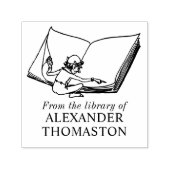 Whimsical Elf Reading Large Book Library Name Permastempel (Design)