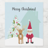 Whimsical Elf und Reindeer Christmas Weinetikett (Einzelnes Label)