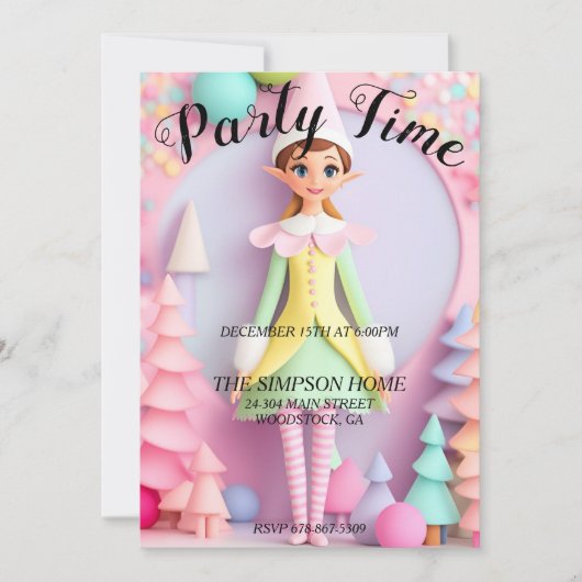 Whimsical Elf Weihnachtsfeier Einladung (Vorderseite)