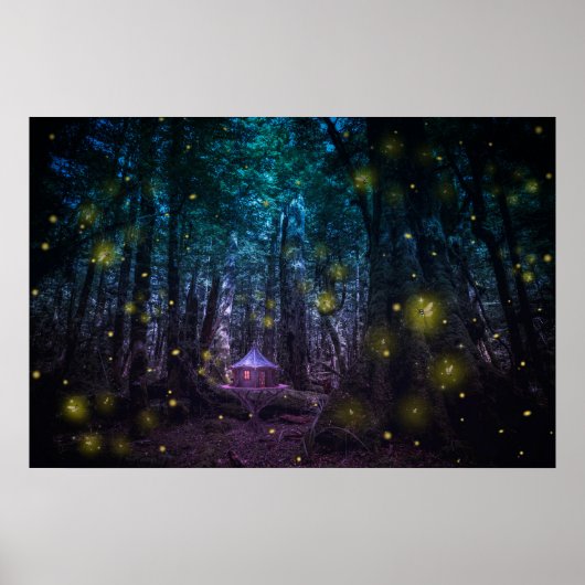 Whimsical Enchanted Forest Firefly Fairy House Poster (Vorne)
