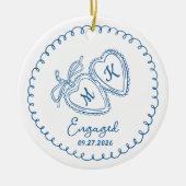 Whimsical Engaged Couple Blue Hearts Trendy Doodle Keramik Ornament (Vorne)